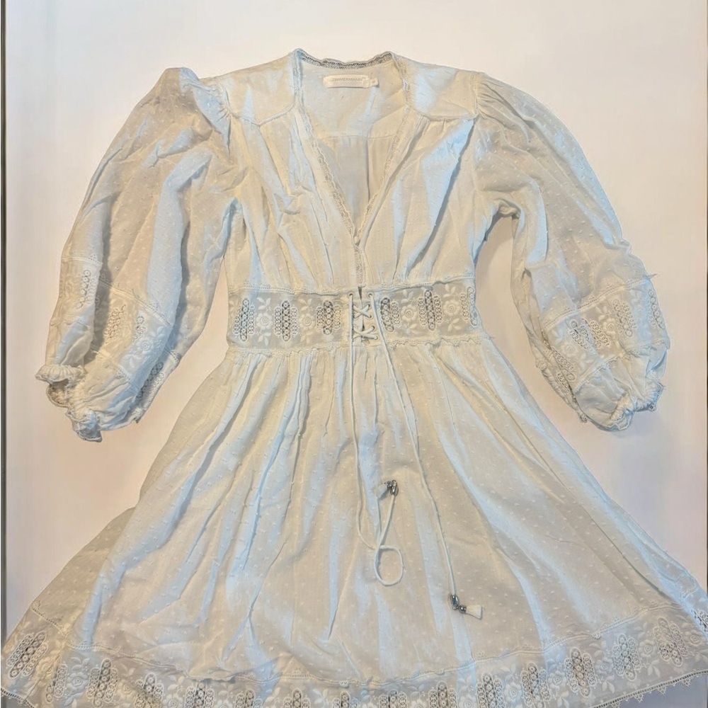 Zimmermann Ivory Eyelet Lace-Trim Mini Dress